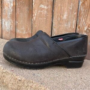 SANITA Women’s Black Pebble Leather Clogs Slip On Size 40